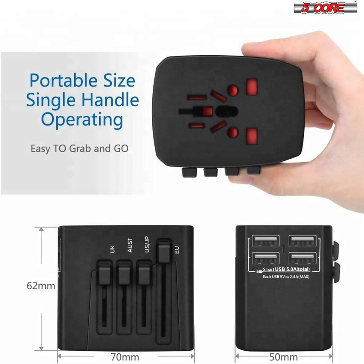 5Core Universal Travel Adapter International Power Adapters 2 Pack Multicharger Plug