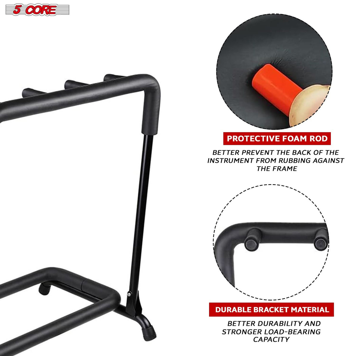 5 Core Multi Guitar Rack Stand Floor 3 Slot Adjustable Flying V Guitars Holder