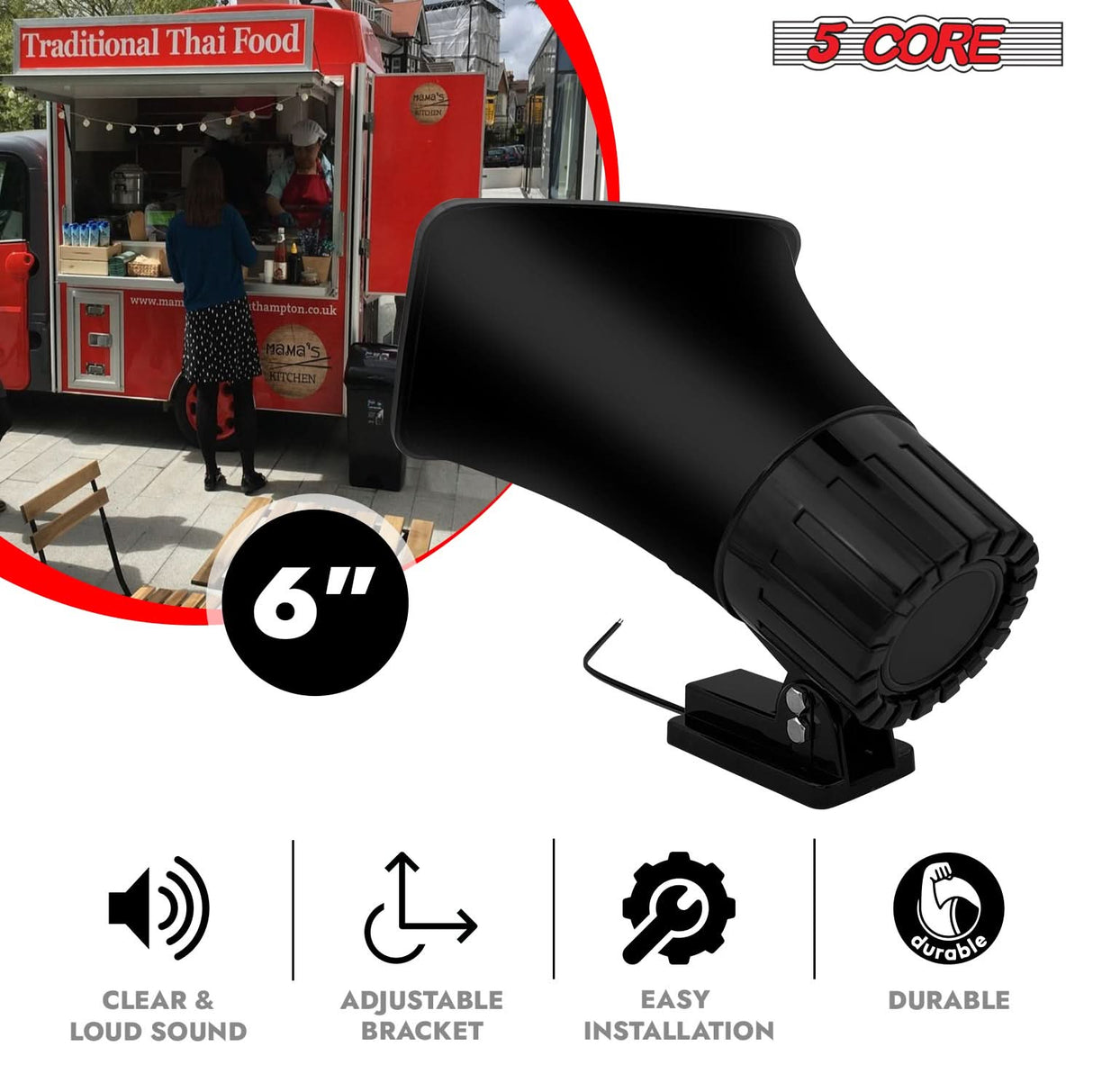 5 Core PA Speaker 6 x 4" 50W Bull Horn Loud Audio Outdoor Speakers System 8Ohm ReflexÂ Megaphone