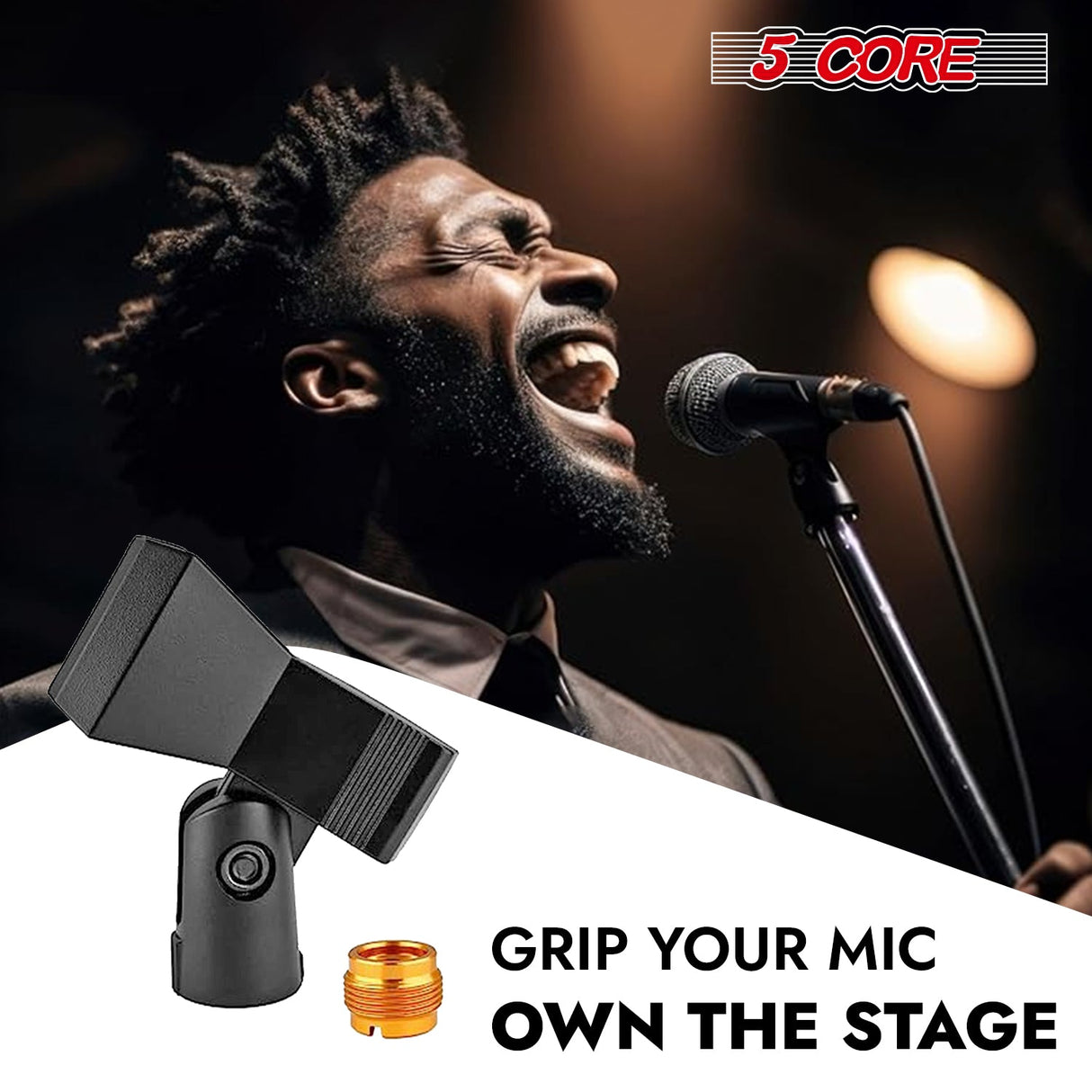 5 Core Microphone Clip Holder 2 Pieces with Screw Adapters 5/8 to 3/8 Inch