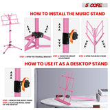 5 Core Music Stand Adjustable Desktop Book Stands Portable Sheet Holder All Metal Foldable Bookstand