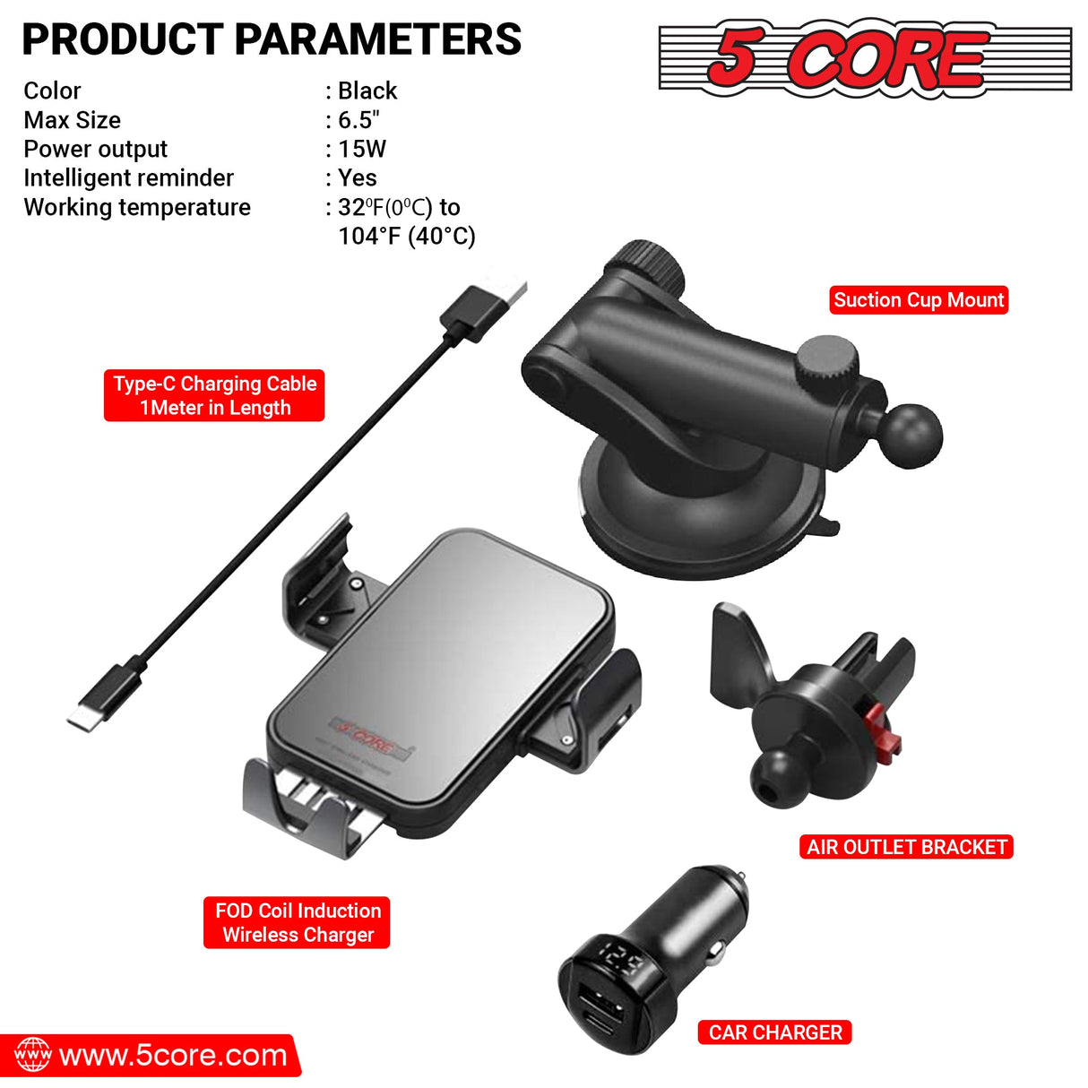 5 Core Magnetic Wireless Car Charger Mount, Stick on The Dashboard for MagSafe iPhone & Android