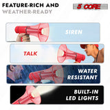 5Core Megaphone Bullhorn Speaker w Siren LED Light Adjustable Volume Bull Horn RED
