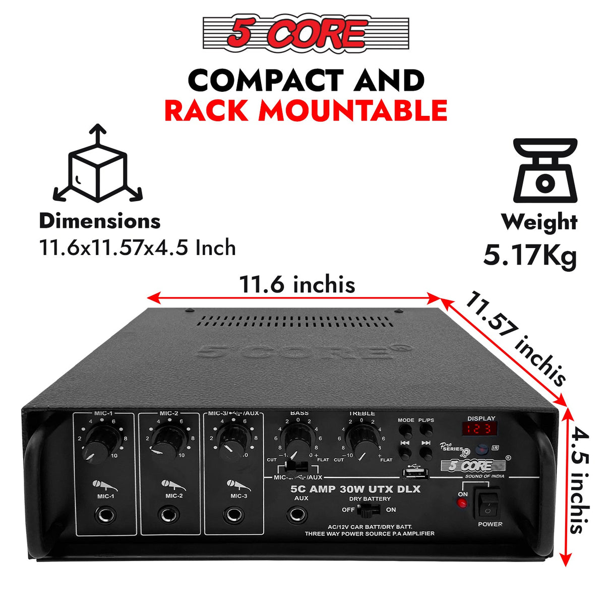5Core Amplifier Home Audio Stereo Receiver PA Speaker Microphone Surround Sound Amp