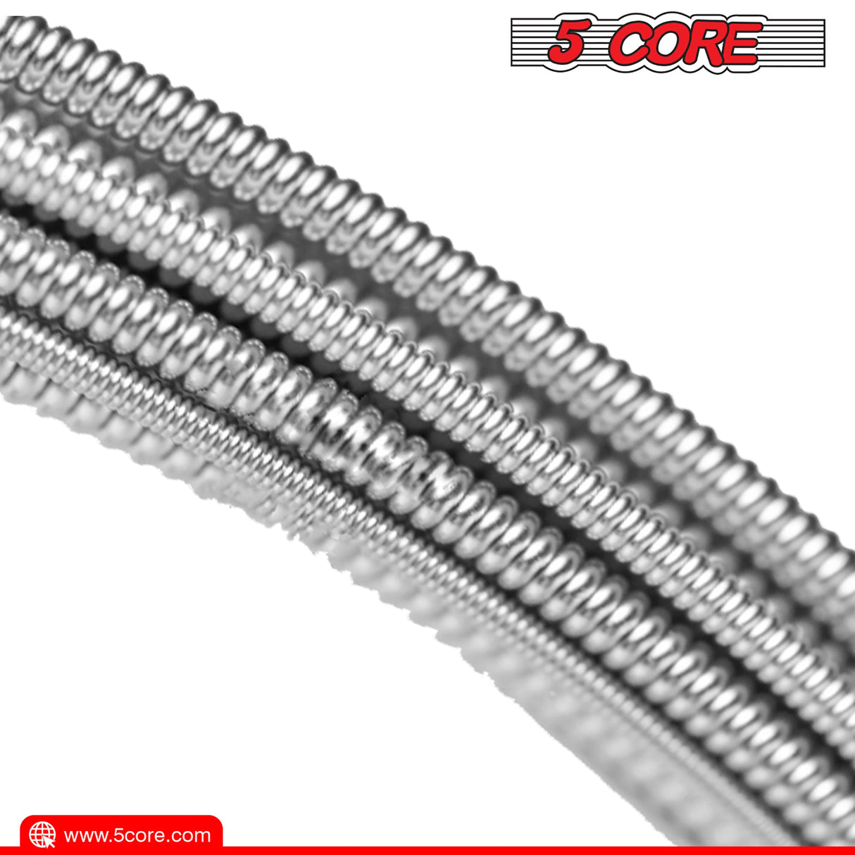 5Core Acoustic Guitar Strings 0.010-0.048 Steel Gauge Heavy Duty w Bright Tone For 6 String Guitars