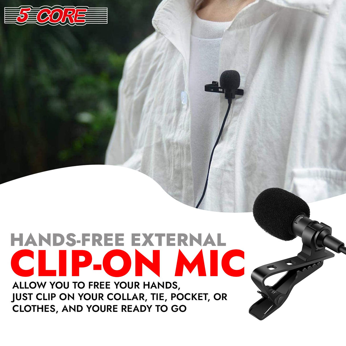 5Core Lavalier Microphone Clip On Professional Grade 3.5mm Lapel Mic Omnidirectional Lav Mic