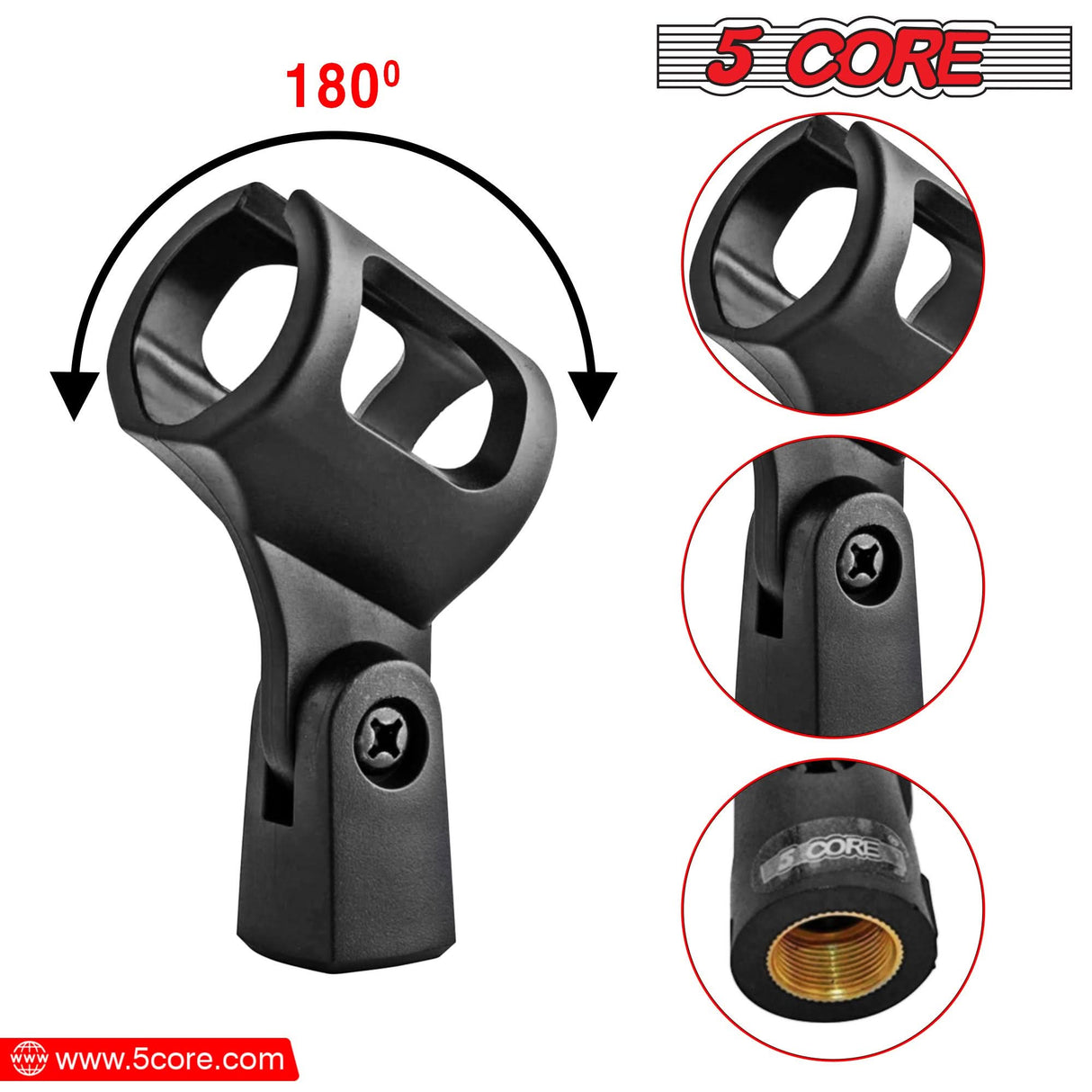 5 Core Microphone Clip Holder 2 Pieces with Screw Adapters 5/8 to 3/8 Inch