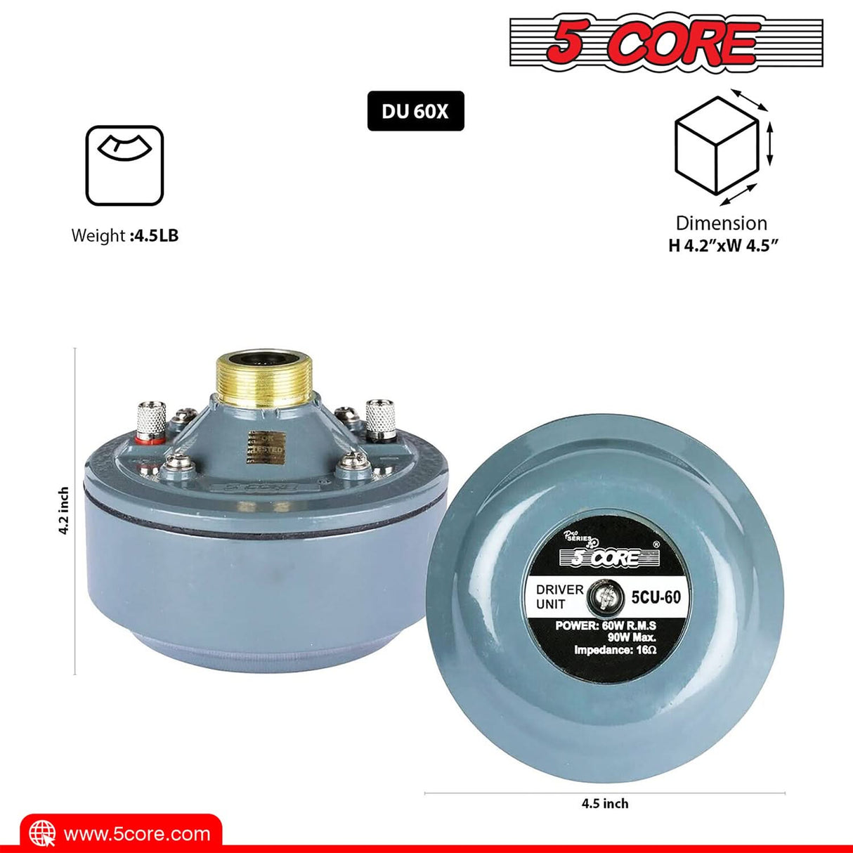 5 Core PA Horn Speaker 600W PMPO Compression Driver Audio in 22" Trumpet Throat Loud Audio System