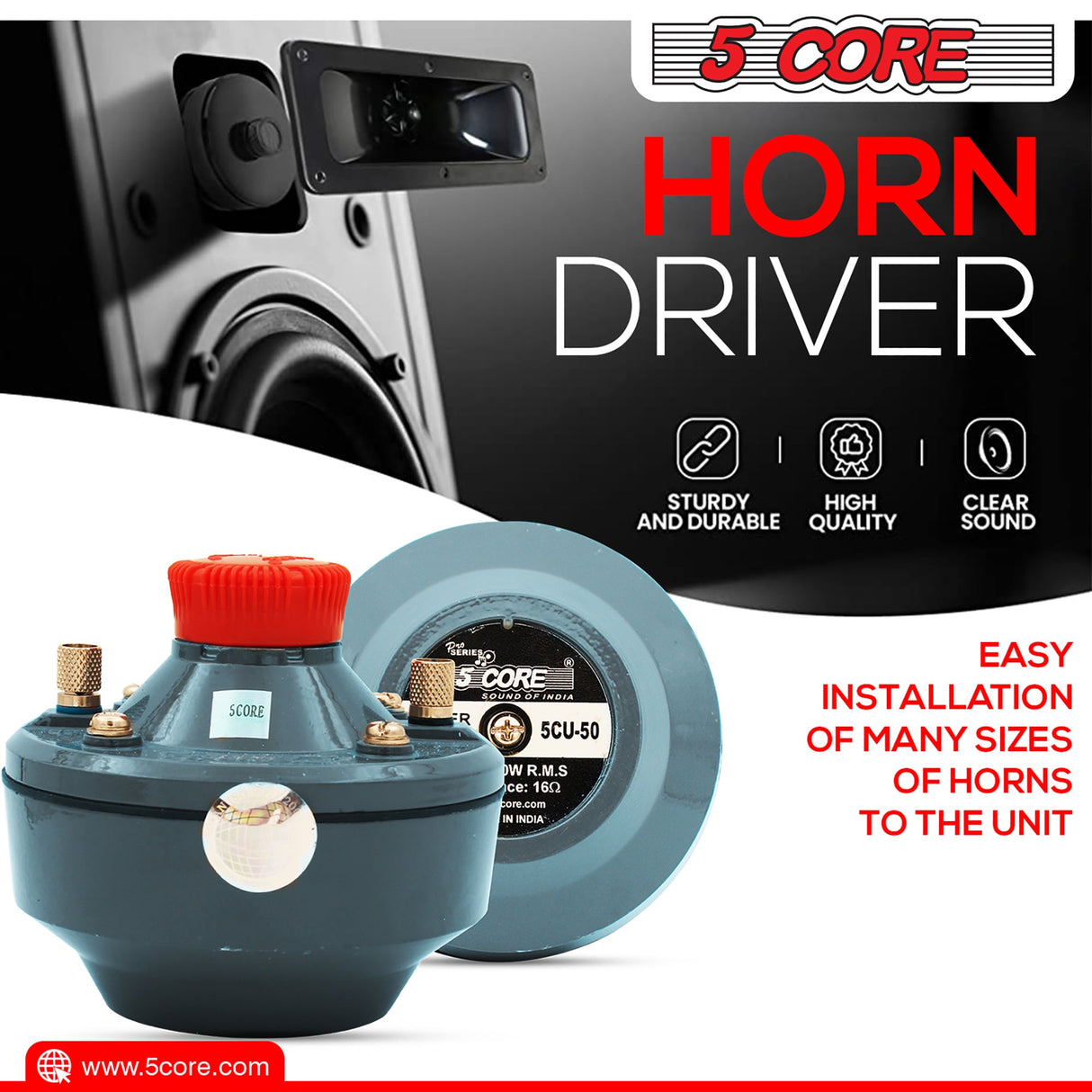 5 Core Compression Driver 500W Peak Aluminium Tweeter Diaphragm 16 Ohm Throat Twist Horn Speaker