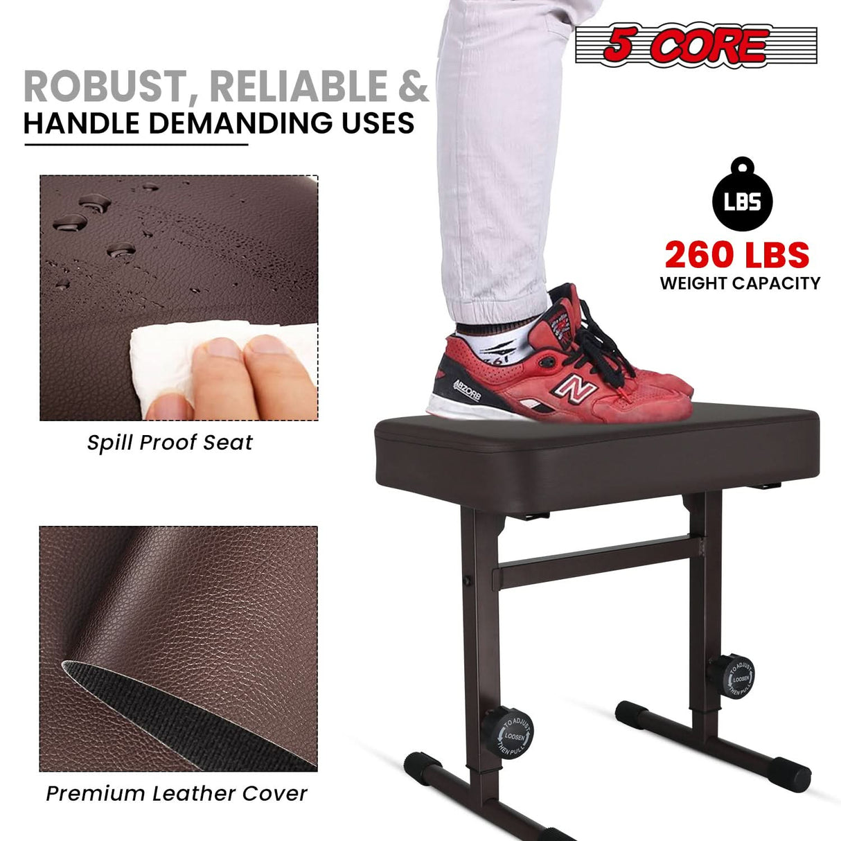 5 Core Keyboard Bench 3" Padded Cushioned Piano Stool Height Adjustable Guitar Seat Folding Portable
