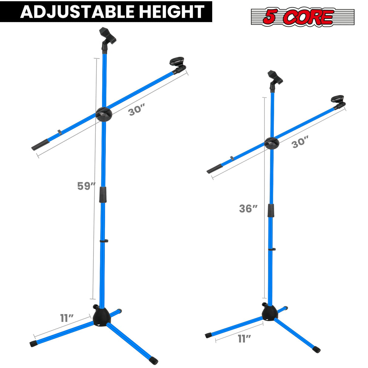 5Core Tripod Mic Stand Adjustable Heavy Duty Floor Holder Microphone Boom Arm SKY BLUE