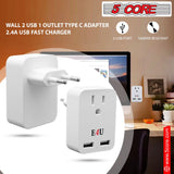 5 Core European Travel Plug Adapter w 2 USB Ports Universal Adopter for International Power Outlet