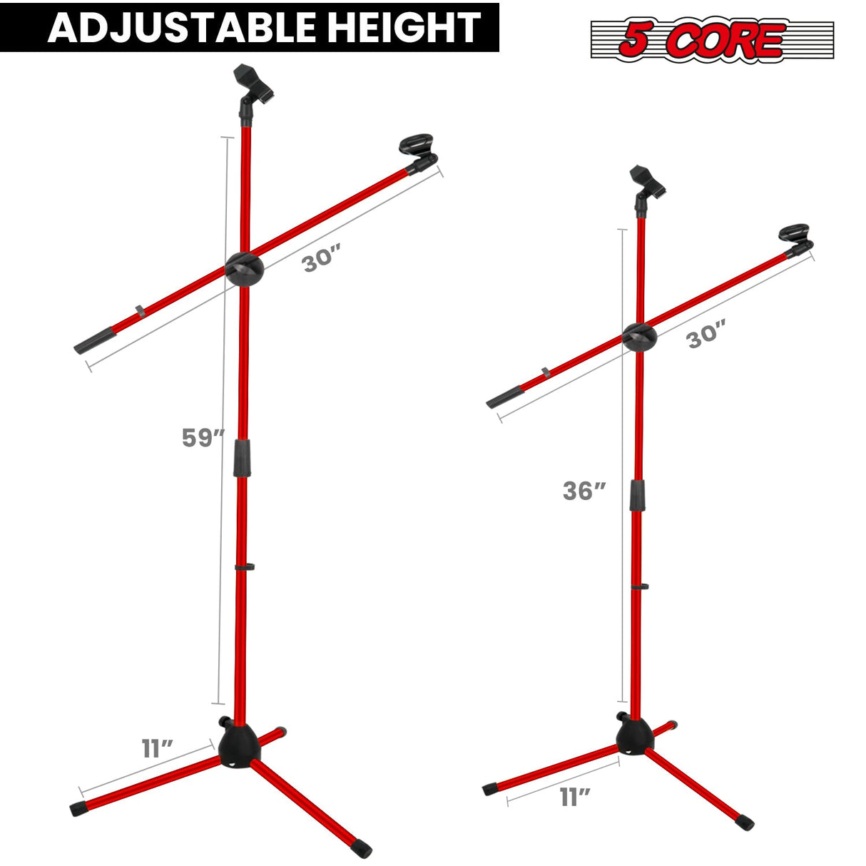 5Core Tripod Mic Stand Adjustable Heavy Duty Floor Holder Microphone Boom Arm RED