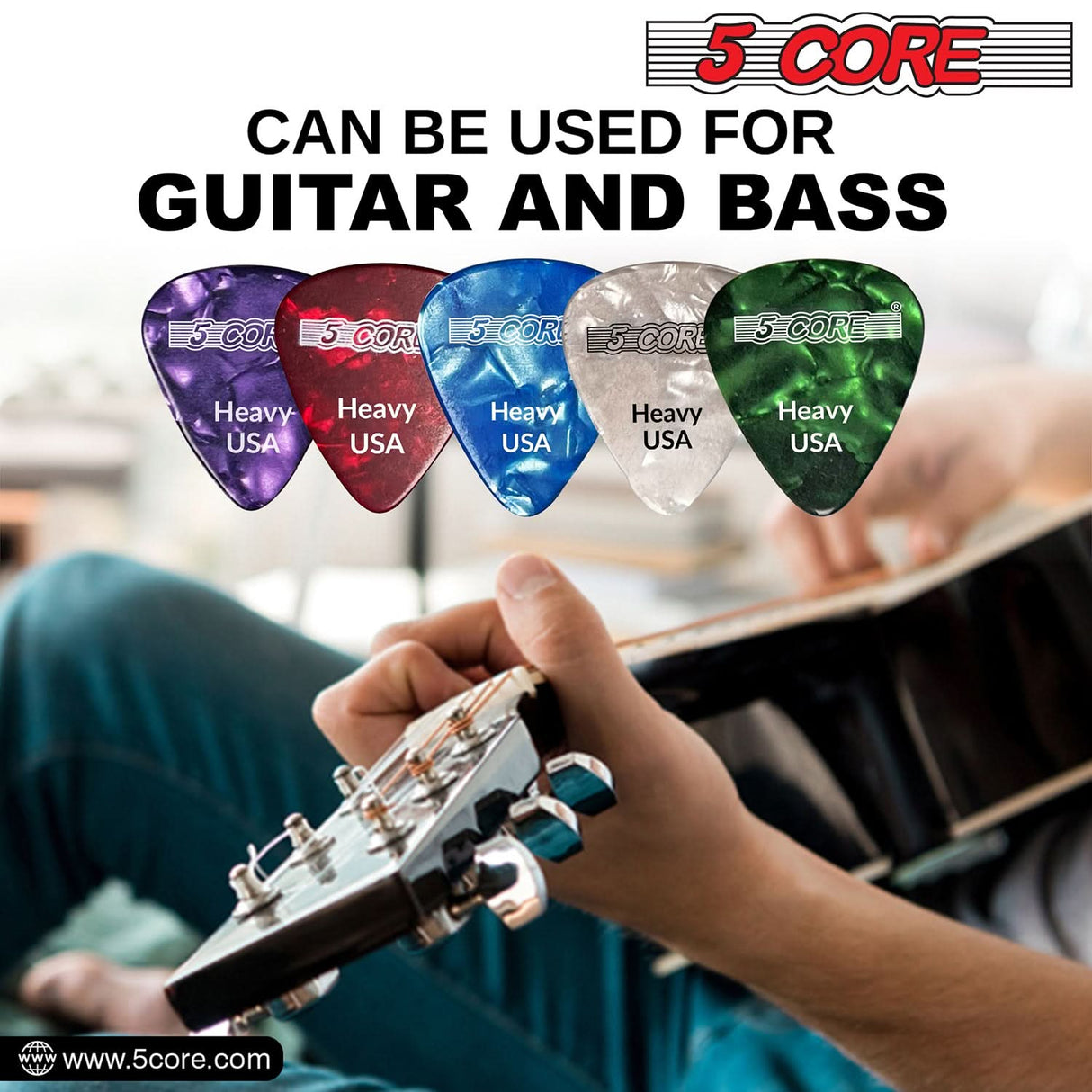 5Core 0.96mm white guitar picks for enhanced sound and performance