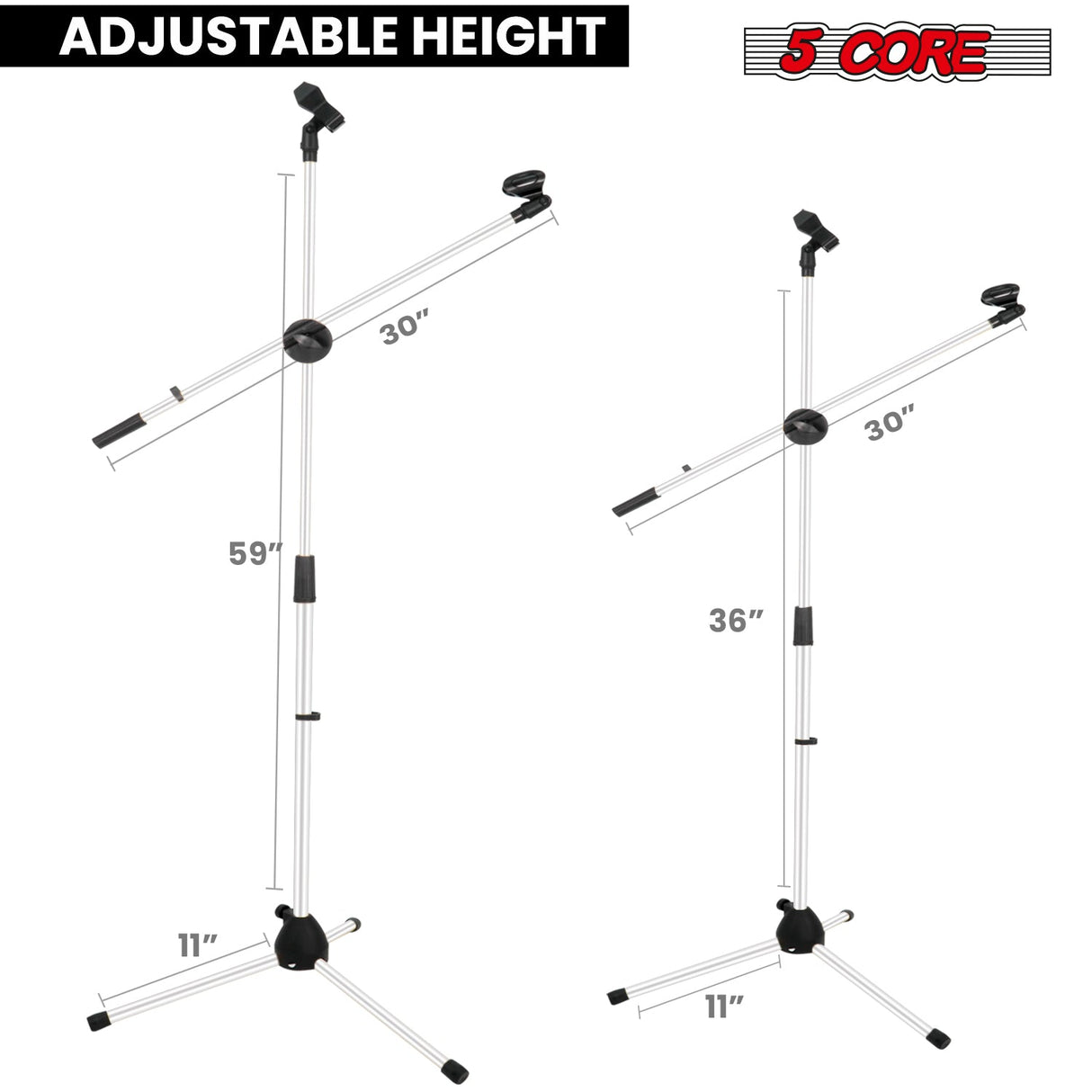 5Core Tripod Mic Stand Adjustable Heavy Duty Floor Holder Microphone Boom Arm WHITE