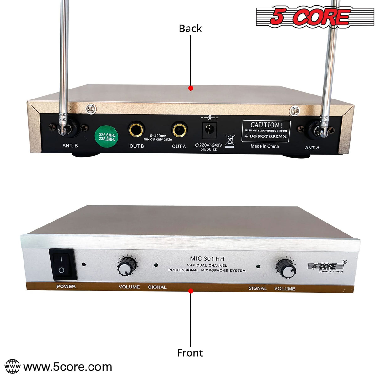 5Core Wireless Microphones w 2 Headset Portable Mini Microfono Inalambricos + Receiver 165ft Range