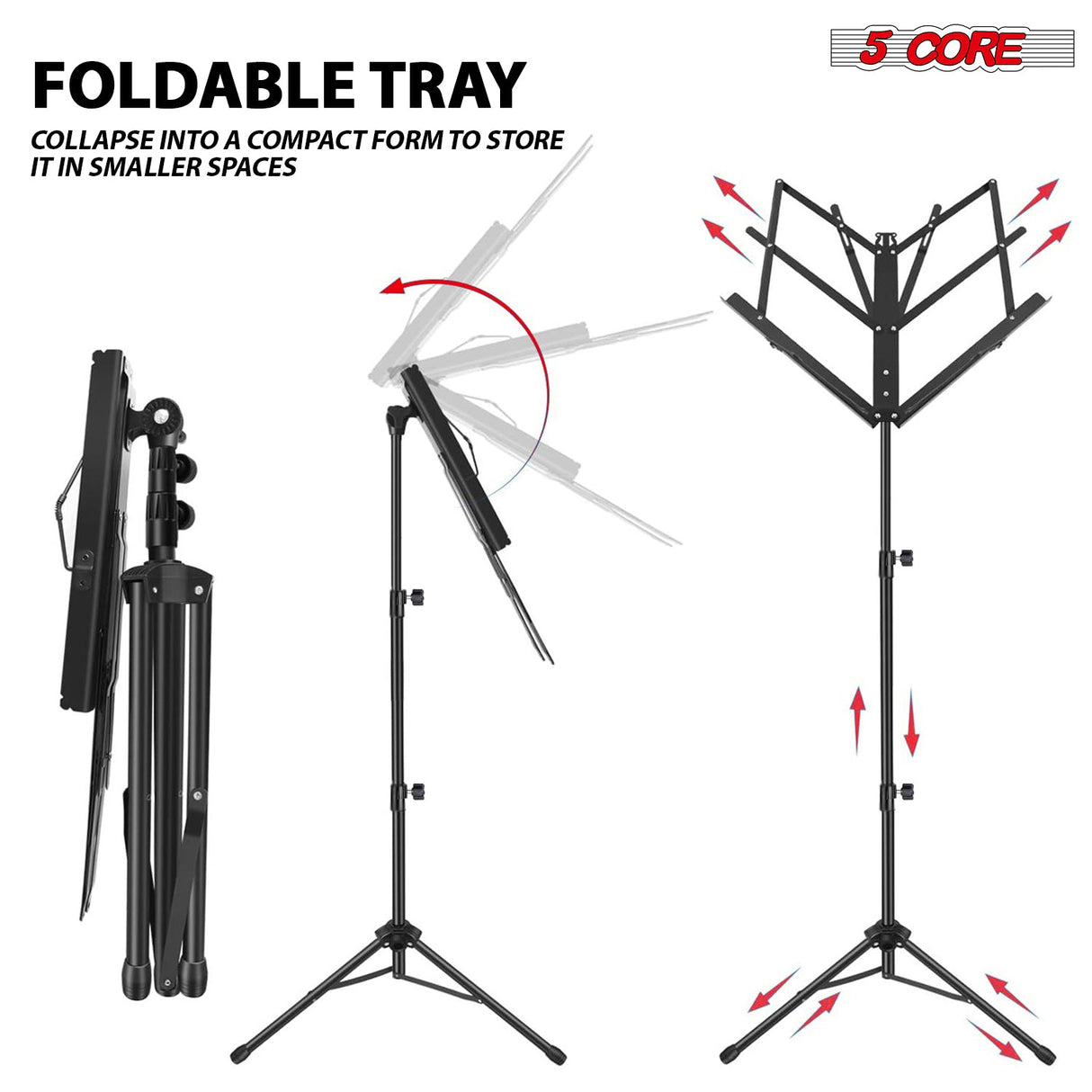 5 Core Music Stand Adjustable Desktop Book Stands Portable Sheet Holder All Metal Foldable Bookstand
