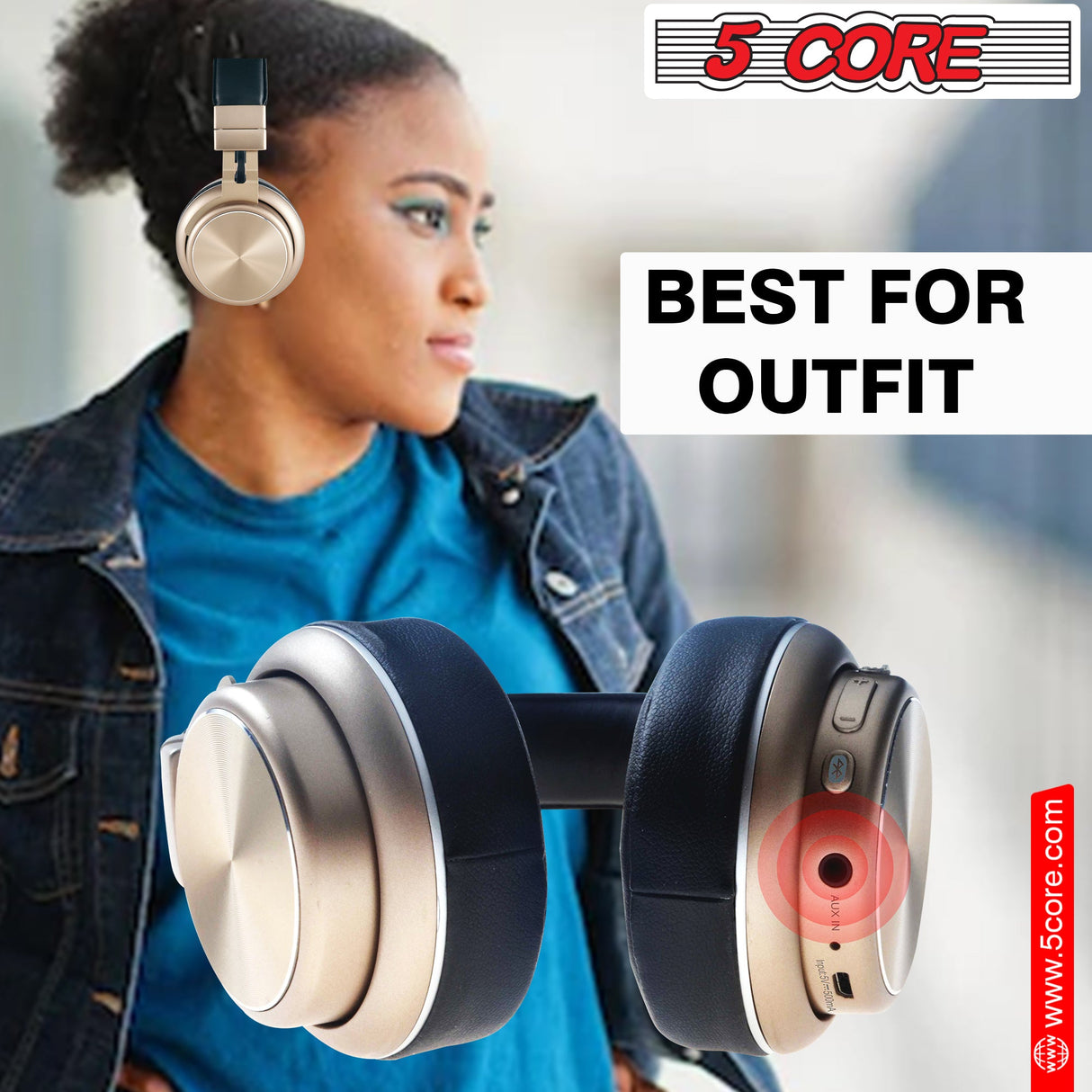 5 CORE Bluetooth Headphones Over Ear Noise Cancelling Headset Stereo Headphone with Padded Ear Cups + Adjustable Headband HEADPHONE 13 G