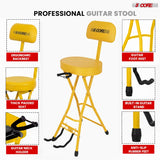 5Core Guitar Stool 3.15" Padded Chair w Backrest Foldable Music Seat Built in Foot Rest Guitar Stand
