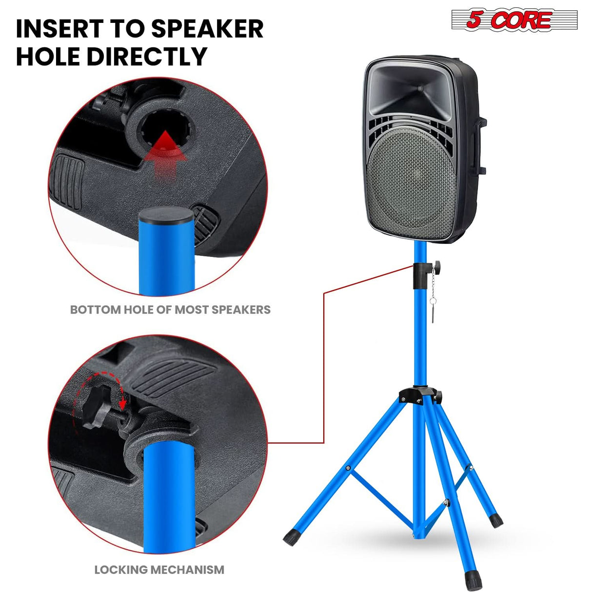 5 Core Speaker Stand Pair Height Adjustable PA DJ Tripod Studio Monitor Stands w 35mm Insert