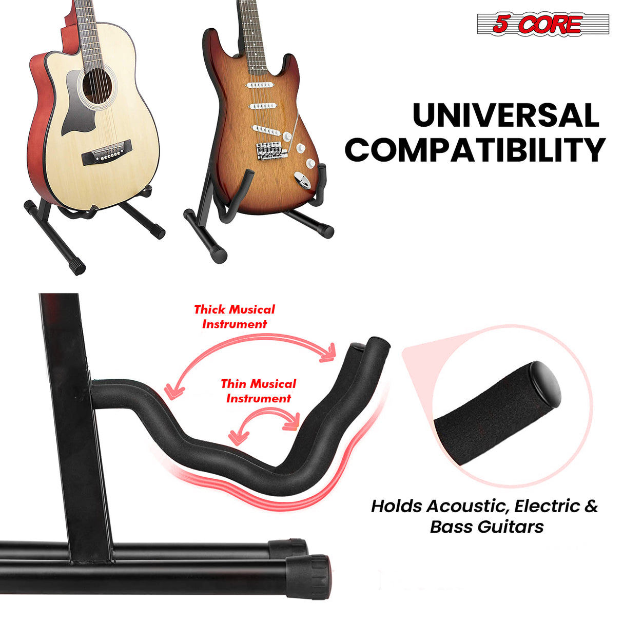 5 Core Guitar Stand 2PC A Frame w Soft Foam Arm Non Slip Rubber for Acoustic Electric Bass