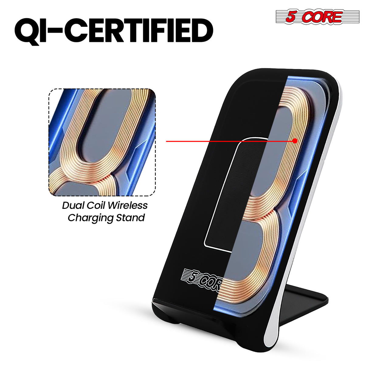 5 Core Wireless Charging Stand 2 Pieces 10W Fast Wireless Charger Station with Sleep-Friendly Light