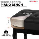 5 Core Piano Bench 3" Padded Cushioned Stool Wooden Heavy Duty Adjustable Musician Chair w Storage