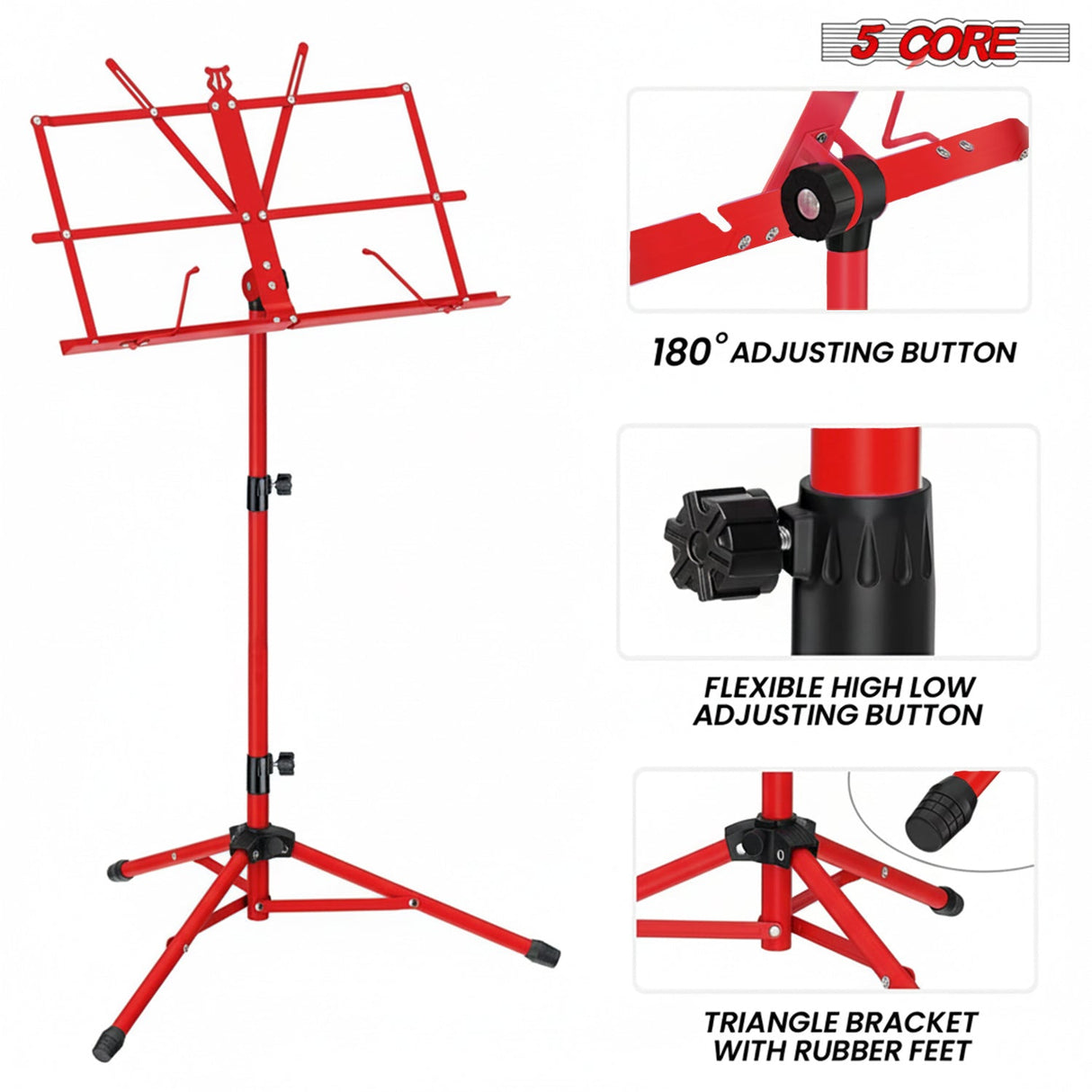 5 Core Music Stand Adjustable Desktop Book Stands Portable Sheet Holder All Metal Foldable Bookstand