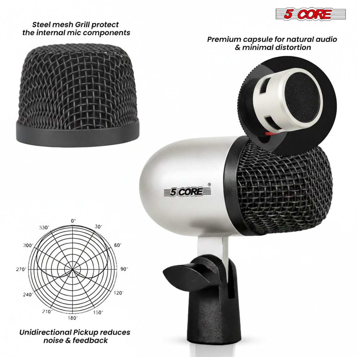 5 Core Conga Mic Snare Tom Set Professional XLR Cardioid Unidirectional Instrument Microphone Kit