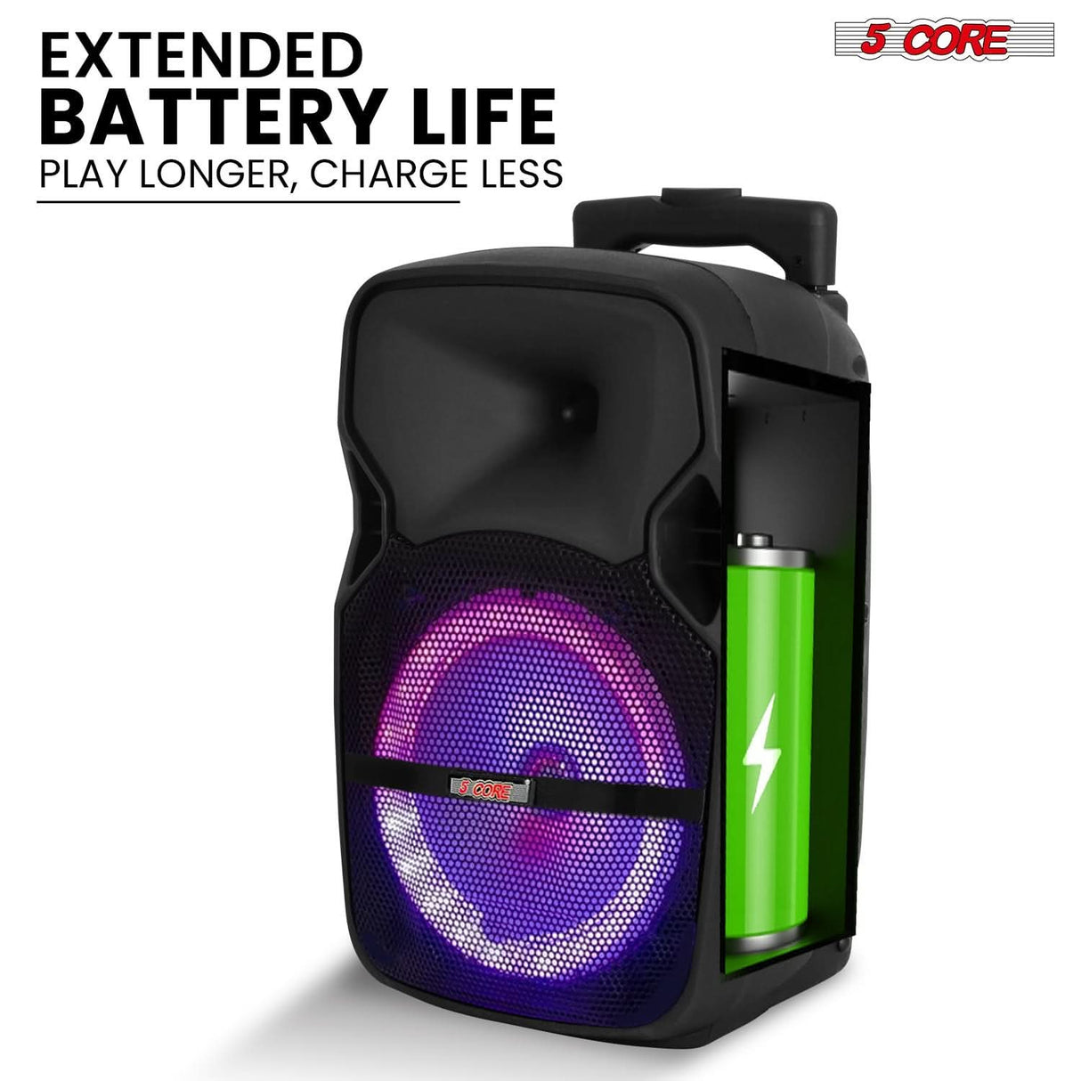 5 Core Party Speaker 2Pc Bluetooth 250W Active Rechargeable Outdoor PA DJ System w 2 Wireless Mic