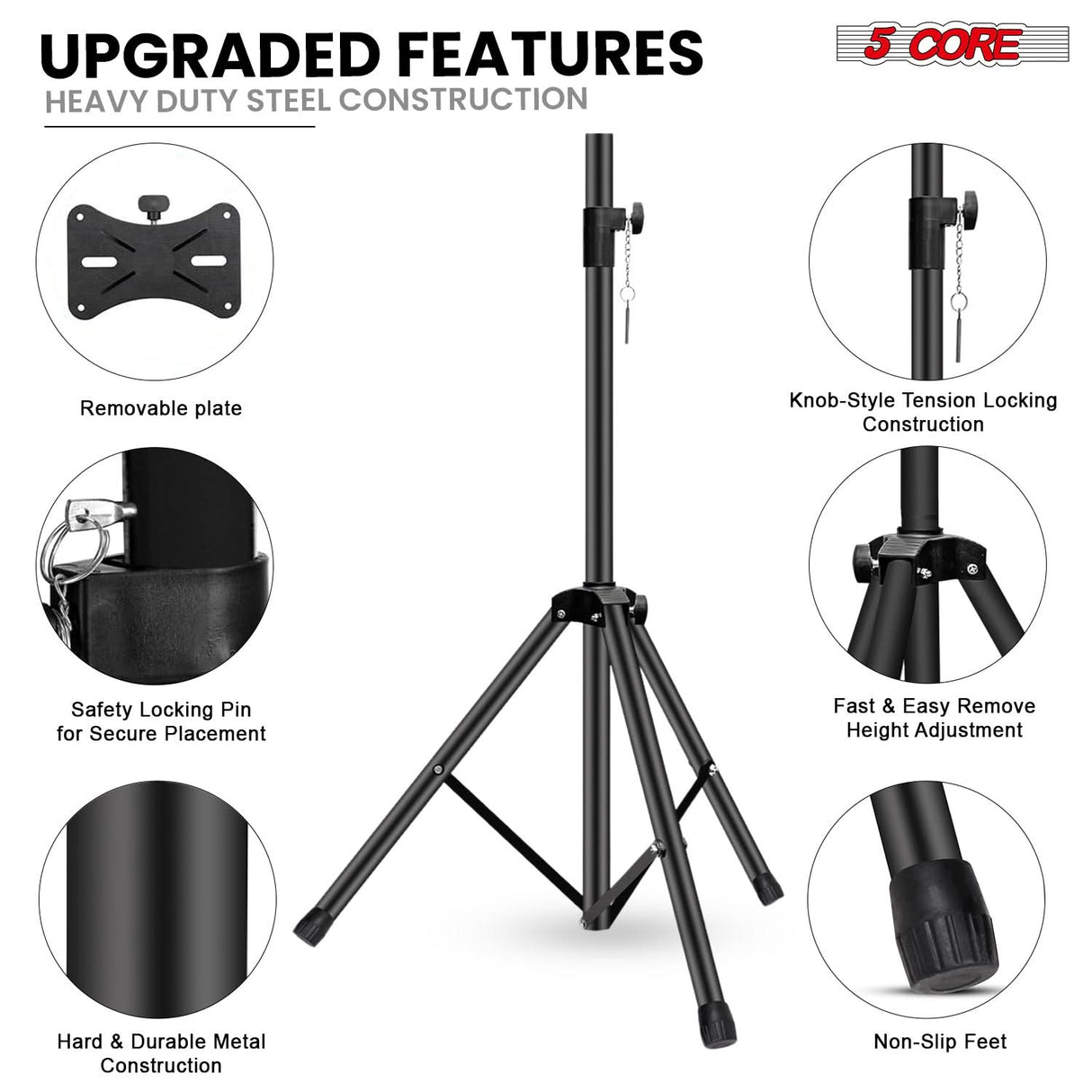5 Core Speaker Stand 4Pcs Height Adjustable PA DJ Tripod Studio Monitor Stands w 35mm Compatible