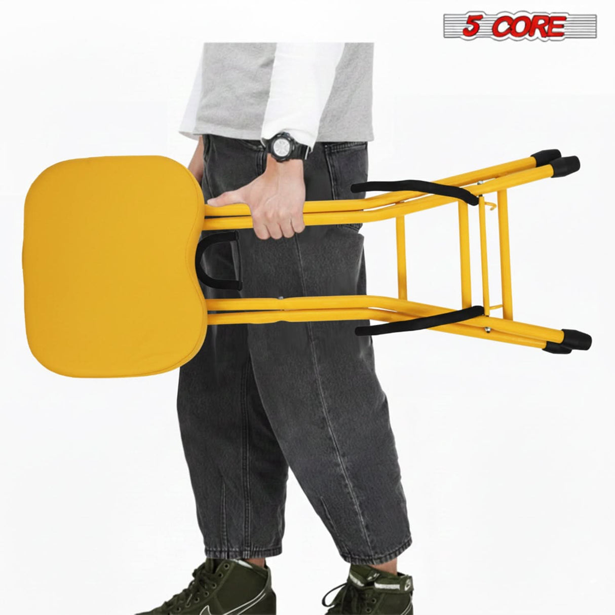 5 Core Guitar Stool 3.15" Padded Chair Foldable Music Seat w Built in Foot Rest Guitar Stand