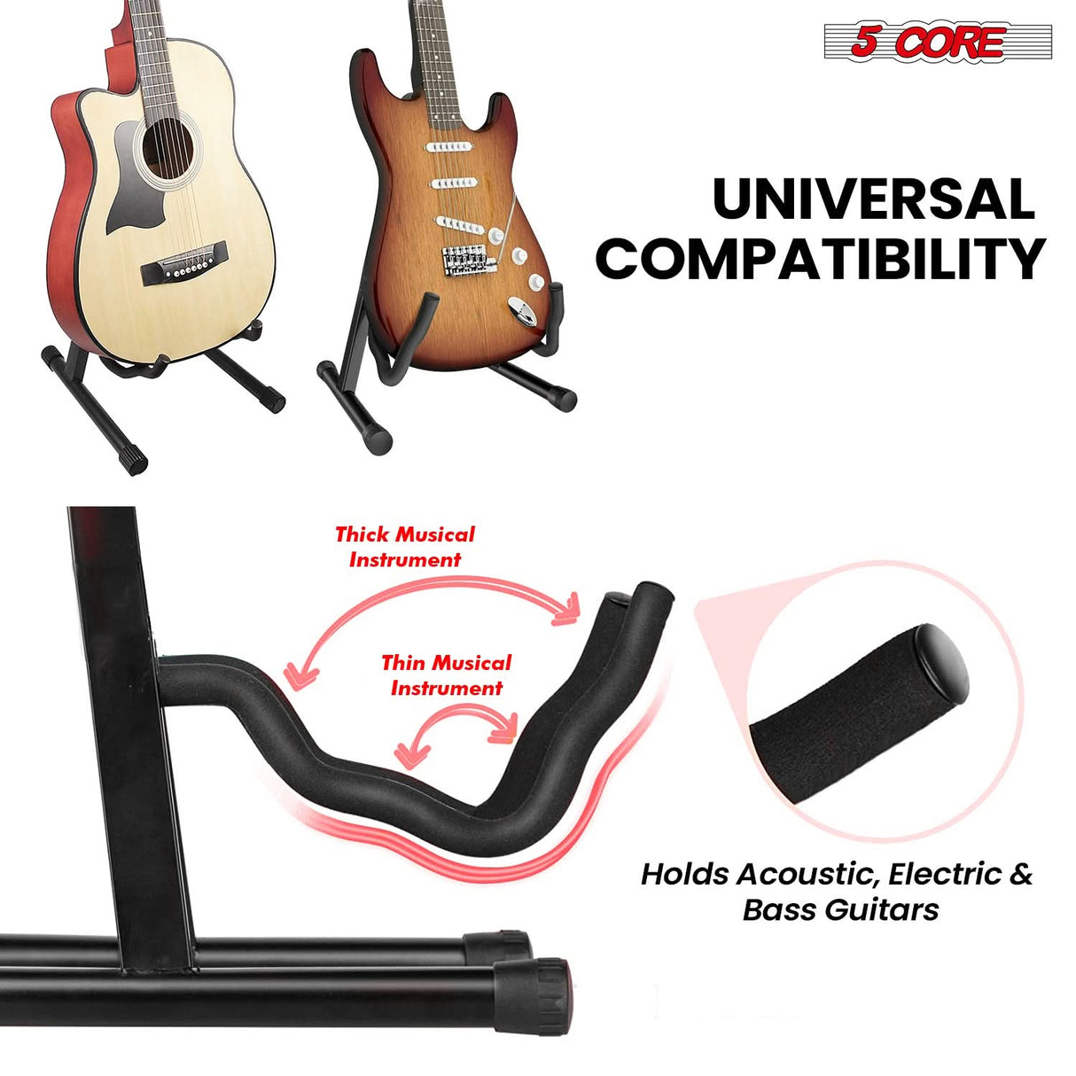 5 Core Guitar Stand 2PC A Frame w Soft Foam Arm Non Slip Rubber for Acoustic Electric Bass