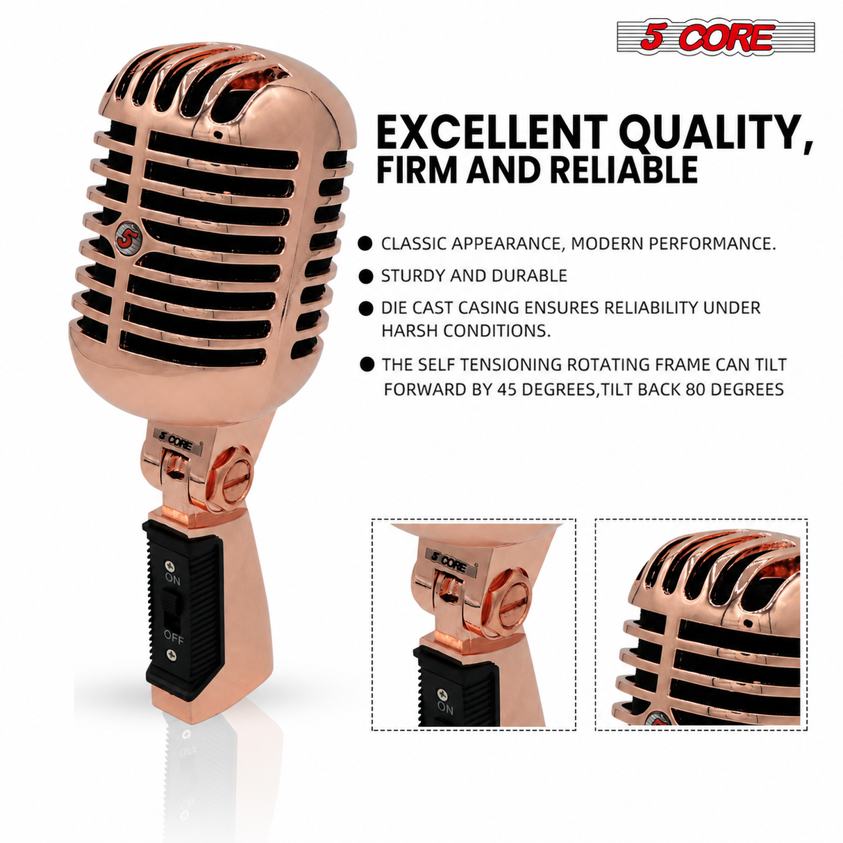 5 Core Retro Dynamic Vocal Iconic Microphone Vintage Style Classic Cardioid Unidirectional Mic