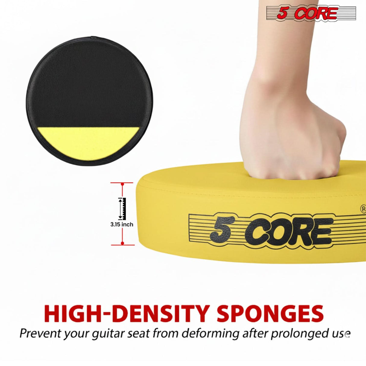 5Core Guitar Stool 3.15" Padded Chair w Backrest Foldable Music Seat Built in Foot Rest Guitar Stand