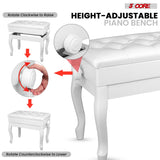 5 Core Piano Bench 3" Padded Cushioned Stool Wooden Heavy Duty Adjustable Musician Chair w Storage
