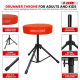 5 Core Drum Throne 3" Thick Padded Memory Foam Comfortable Drummer Stool 330Lb Capacity Adjustable