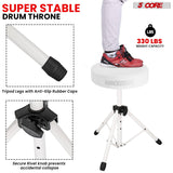 5 Core Drum Throne 3" Thick Padded Memory Foam Comfortable Drummer Stool 330Lb Capacity Adjustable