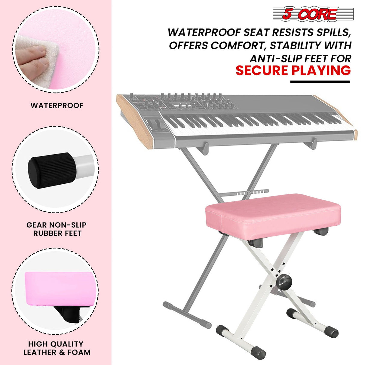 5 Core Keyboard Bench X Style Piano Stool Heavy Duty Adjustable Keyboards Chair