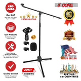 5 Core Microphone Stand Pair Floor 72" Adjustable w Telescoping Boom Arm