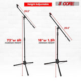 5 Core Microphone Stand Pair Floor 72" Adjustable w Telescoping Boom Arm