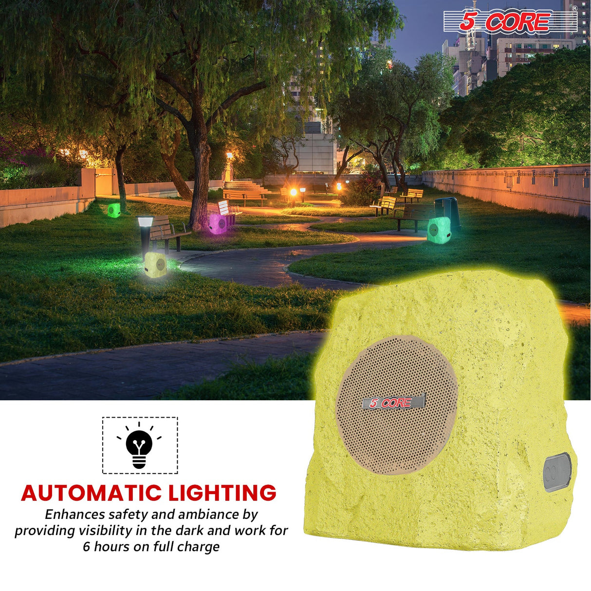5Core Outdoor Wireless Speakers Bluetooth Rock Waterproof Linkable TWS Garden Speaker BROWN 1 PC