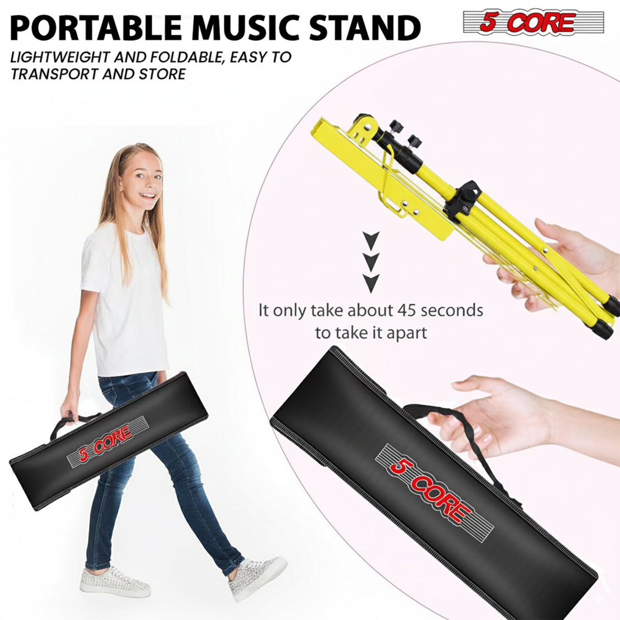 5 Core Music Stand Adjustable Desktop Book Stands Portable Sheet Holder All Metal Foldable Bookstand