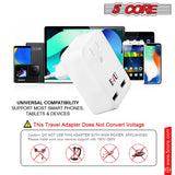 5 Core European Travel Plug Adapter w 2 USB Ports Universal Adopter for International Power Outlet