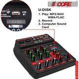 5Core Audio Mixer 4 Channel DJ Soundboard USB Interface Bluetooth Mixing Console w Repeat Delay +48V