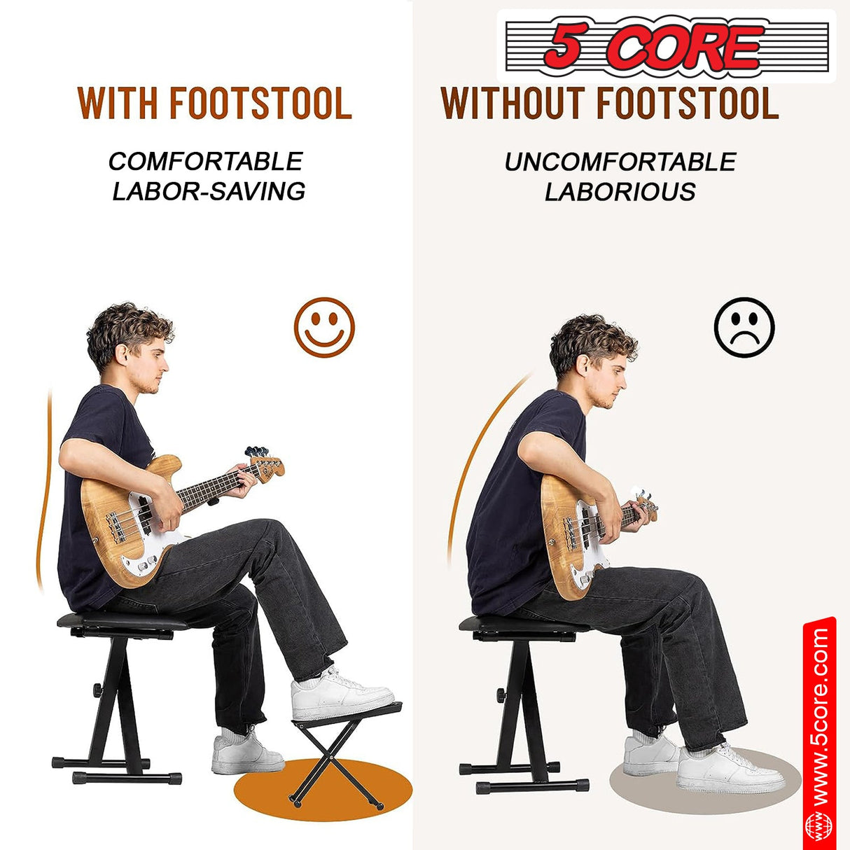 5Core Guitar Foot Stool Height Adjustable Folding Leg Rest Classical Footrest