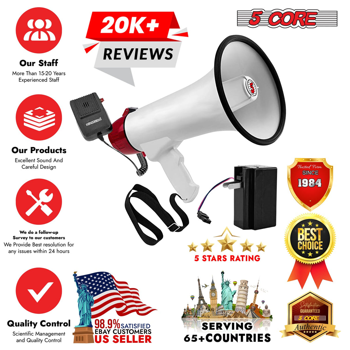 5Core Megaphone Bullhorn Speaker 50W Bull Horn Rechargeable Cheer Megafono 300 Meter