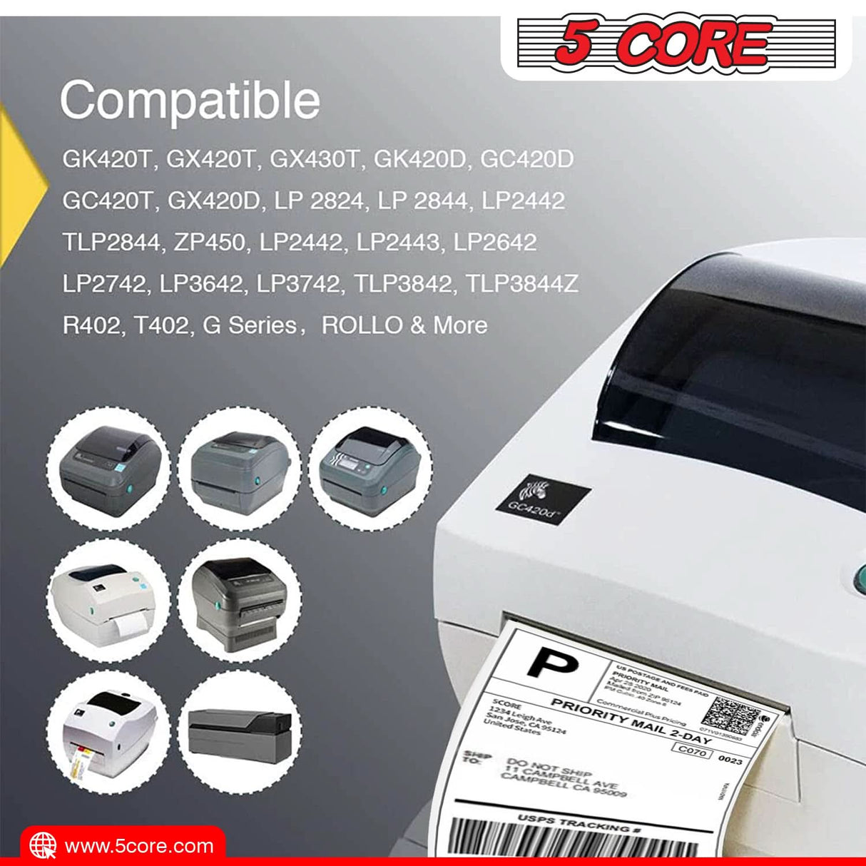 5 Core 4"x6" Direct Thermal Shipping Label/ 4x6 Roll Direct 4000Pcs Perforated paper Sticker/White