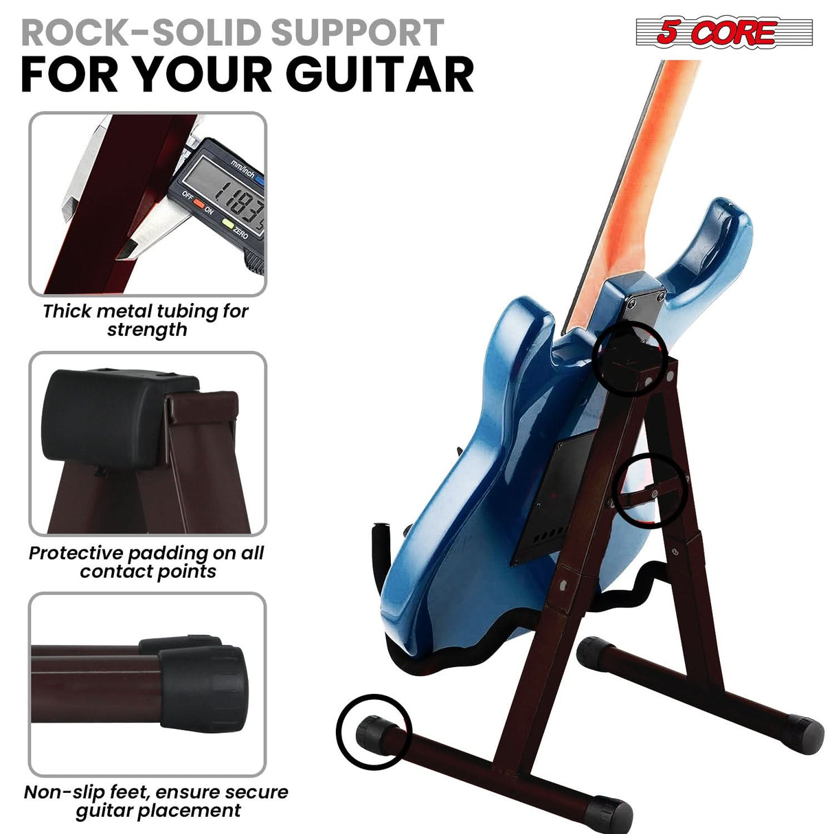 5 Core Guitar Stand A Frame w Soft Foam Arm Non Slip Rubber for Acoustic Electric Bass Ukulele