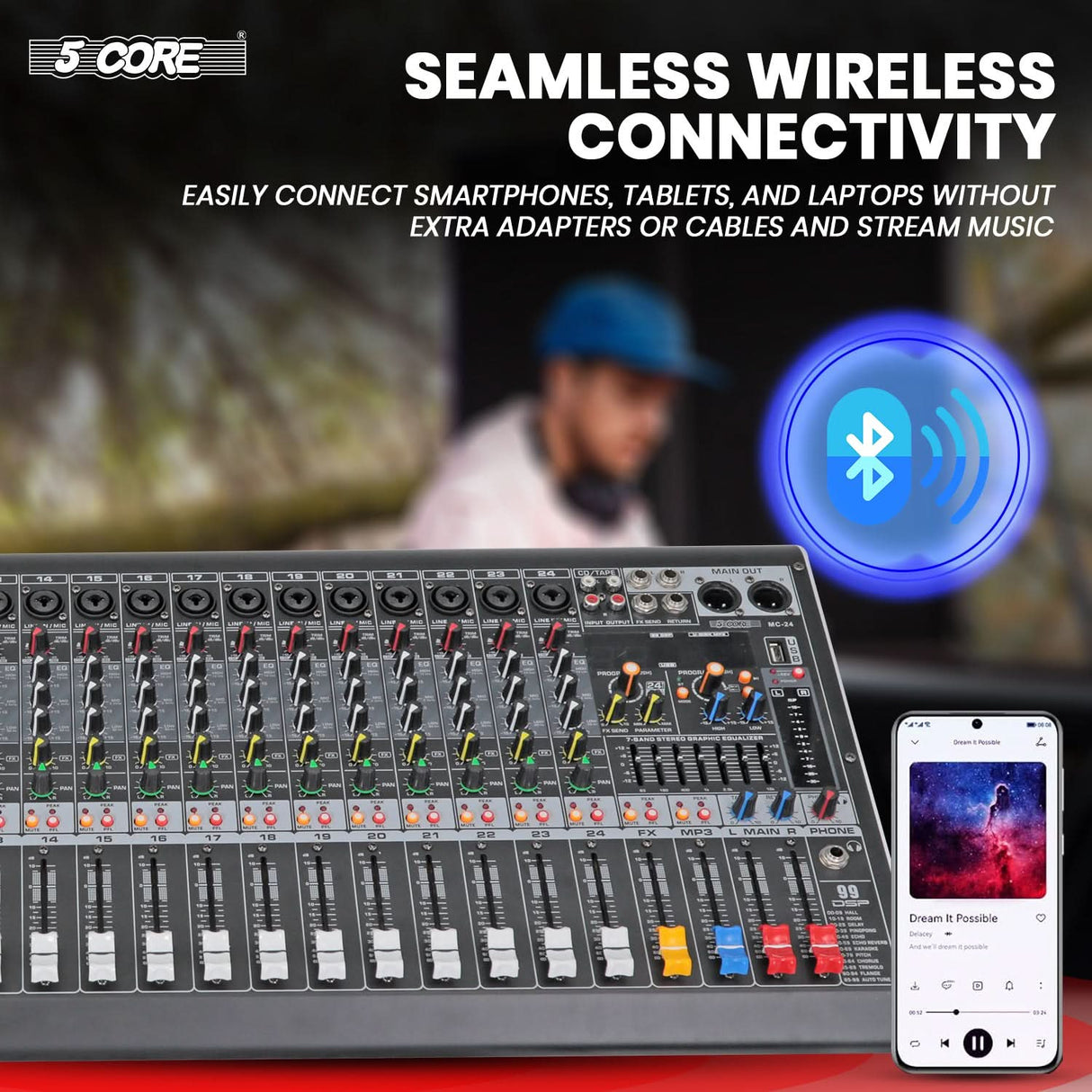 5Core Audio Mixer 24 Channel DJ Mixing Board Bluetooth USB Analog Professional Mezclador De Audio